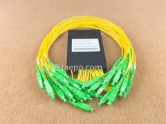 Divisor de fibra óptica, PLC, carcasa de plástico, G657A, 1x32, tubo suelto de 2 mm, 1 m, con conector SC/APC